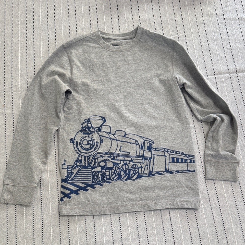 Gymboree Kids Gray and Blue Train Graphic Long Sleeve Tee